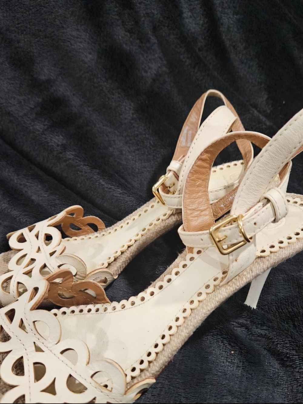 Tory Burch Women's Cream and Tan Cutout Slingback Heels